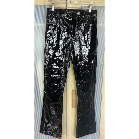 The Kooples Black Faux Patent Leather Flare Pants Size 27 High Rise Party Goth - Picture 2 of 6